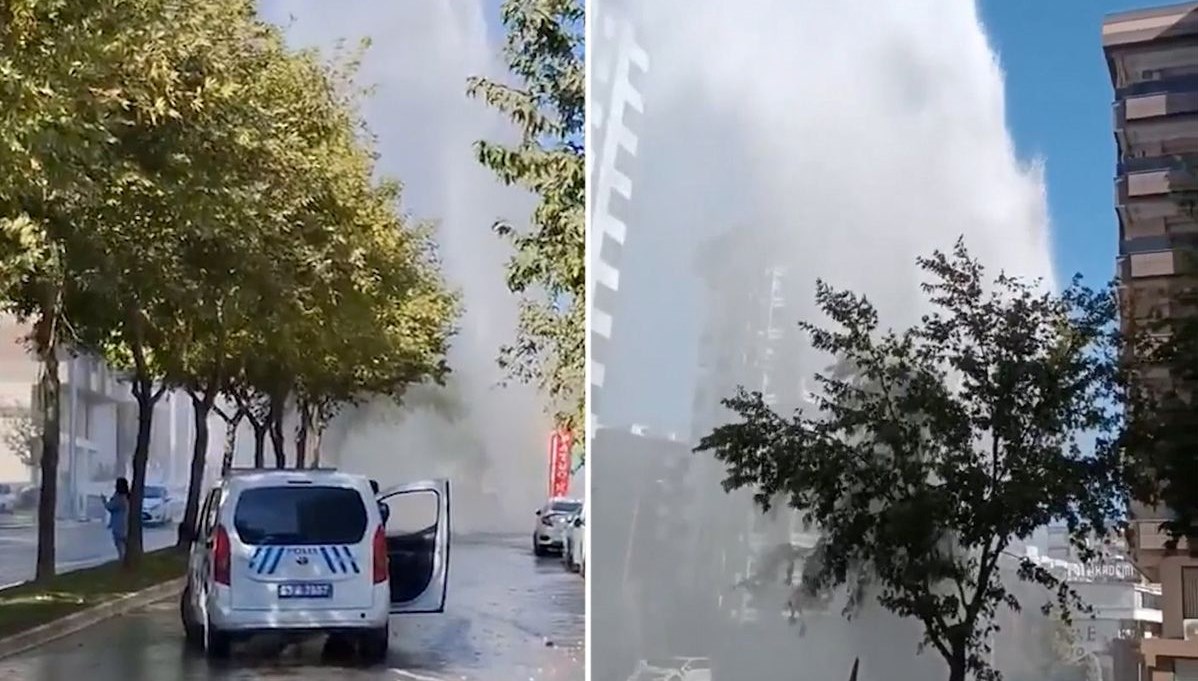 yer altindaki boru patladi metrelerce yuksege su fiskirdi 7kvmOMwC